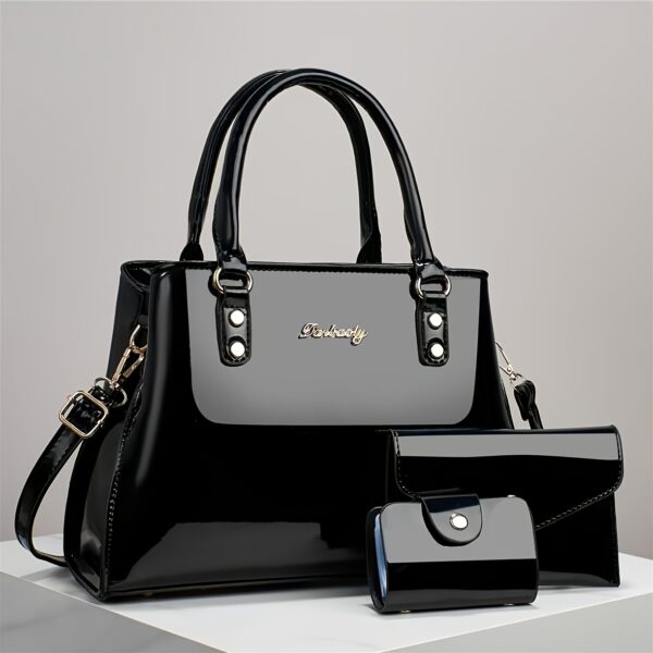 Trendy And Versatile Women'S High-End Multi-Layer Bag Set, Featuring a Stylish Casual Crossbody, Shoulder Bag, And Large-Capacity Tote in a Glossy Patent Finish.
