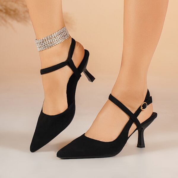Women'S Plus Size Black Pointed Toe Strappy Heels - Elegant High Heel Shoes with Sparkling Ankle Strap, Perfect for Weddings, Parties, and Formal Events, Stylish High Heel Shoes|Sparkling Ankle Strap|Rubber Sole Heels - Image 3