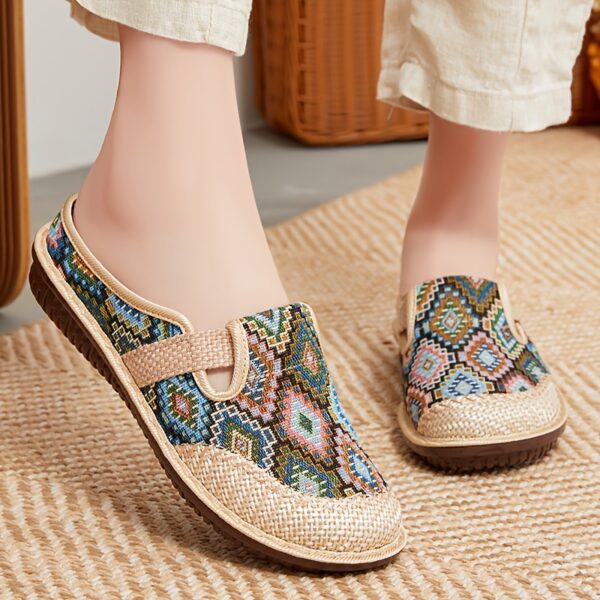 Women's Casual Slip-On Flats, Breathable Fabric Upper with Rubber Sole, All-Season Comfort Shoes with Plain Toe Design, Breathable Flats|Patterned Slipon Loafers|Durable Comfort Shoes - Image 4