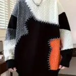 Men's Color-Block Cable Knit Sweater - Soft Warm All-Season Casual Pullover with Contrast Design, Machine Washable Regular Fit Round Neck Long Sleeve, Knitted Sweater, Durable Comfort Wear - Image 5