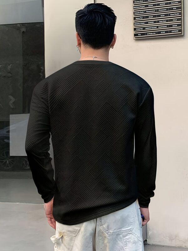 Men's Fashion Casual Sweatshirt - Soft Polyester, Crew Neck, Long Sleeve, Gradient Color with Chevron Patch | Machine Washable, Ideal for Spring & Autumn - Image 8