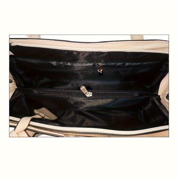 Large Capacity Gray PU Tote Bag - Stylish Versatile Shoulder & Bag with Adjustable Straps, Zip Closure, and Polyester Lining - Image 4