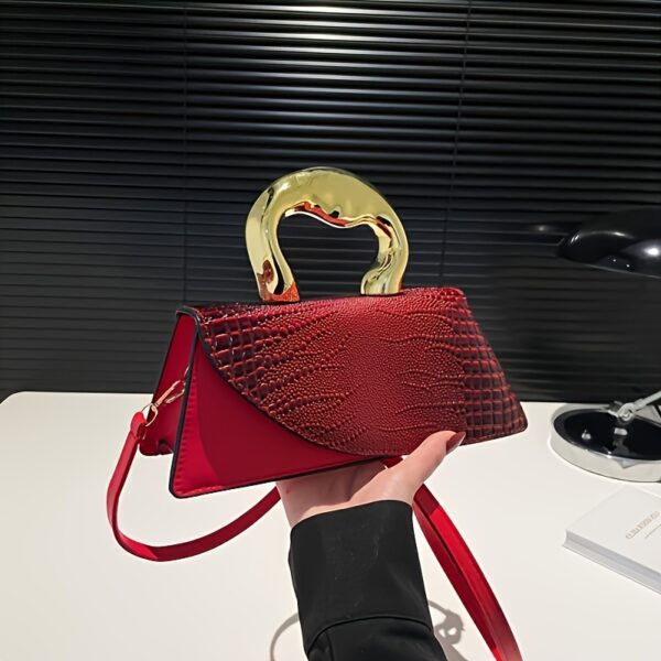 1pc 6 Colors to Choose from - Elegant Crocodile Imitation Clutch - Fashionable And Versatile Shoulder Crossbody Bag - with Detachable Shoulder Strap - Waterproof Evening Bag with Golden Swan-Shaped Handles, Adding Elegance And Sophistication, Suitable for Matching Simple And Capable Clothing, And for Attending Weddings, Parties And Banquets - Choose from Black/White/Blue/Grey And Other Colors. - Image 11