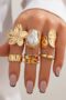 6pcs set of fashionable and flower-set Rhinestone rings, metal geometric irregular opening ring sets suitable for parties and gifts for friends