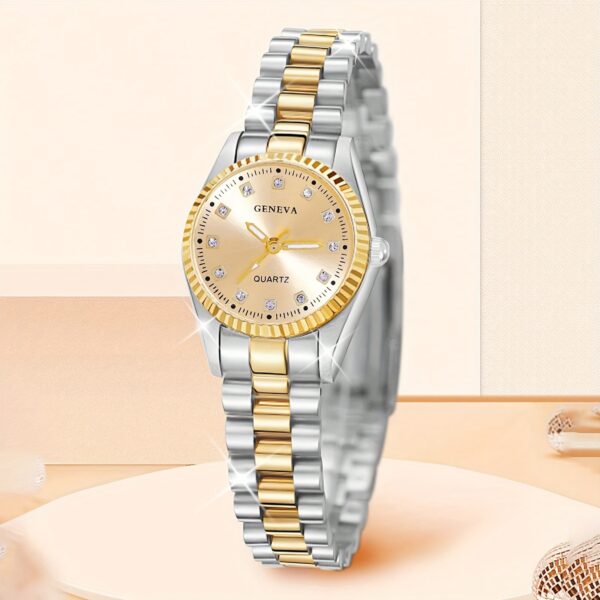 Middle East Ramadan Ladies Watch 1pc Women'S Golden Round Fully Encrusted Dial With Alloy Strap Casual Luxury Quartz Wristwatch Watch For Women Suitable For Women Party Holiday Birthday Wear Or As Sisters The Best Gift For A Lady - Image 3