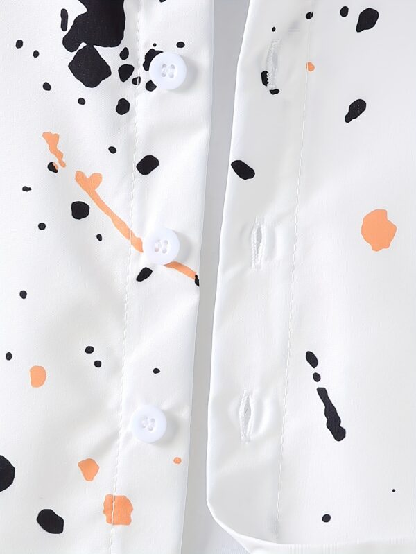 Summer Set for Boys with Splashed Ink Printed Short Sleeve Shirt + Plain Color Shorts - Image 5