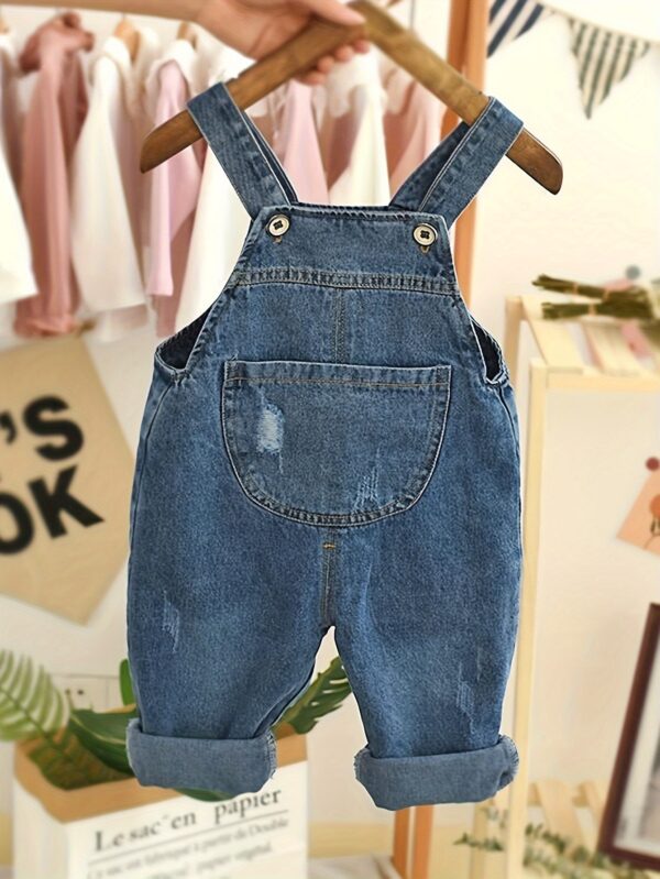 Kids' Denim Overalls - Cartoon Design, Long Sleeve, Pockets, Adjustable Straps, Loose Fit for Boys, Spring/Fall Casual Wear, for Outdoor