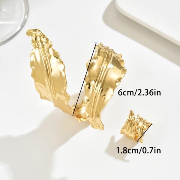 Luxurious Vintage-Inspired Leaf Spiral Wrap Open Bangle & Ring Set - 2pcs Fashion Jewelry for Women, Perfect for Everyday & Party Wear - Image 6