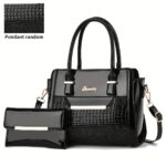 Set Women's Handbags, Elegant Vintage PU Leather Tote With Lizard & Octopus Embossing, Large Capacity Shoulder Bag For Daily & Office Use - Image 5