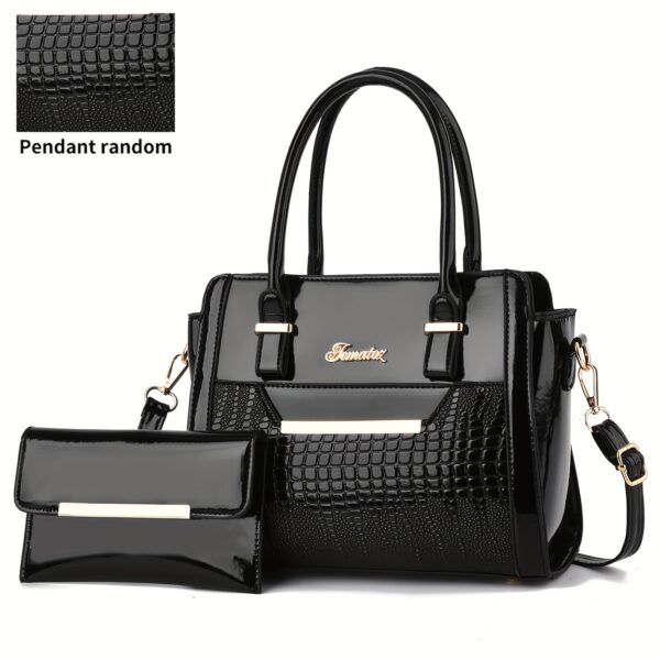 Set Women's Handbags, Elegant Vintage PU Leather Tote With Lizard & Octopus Embossing, Large Capacity Shoulder Bag For Daily & Office Use - Image 5