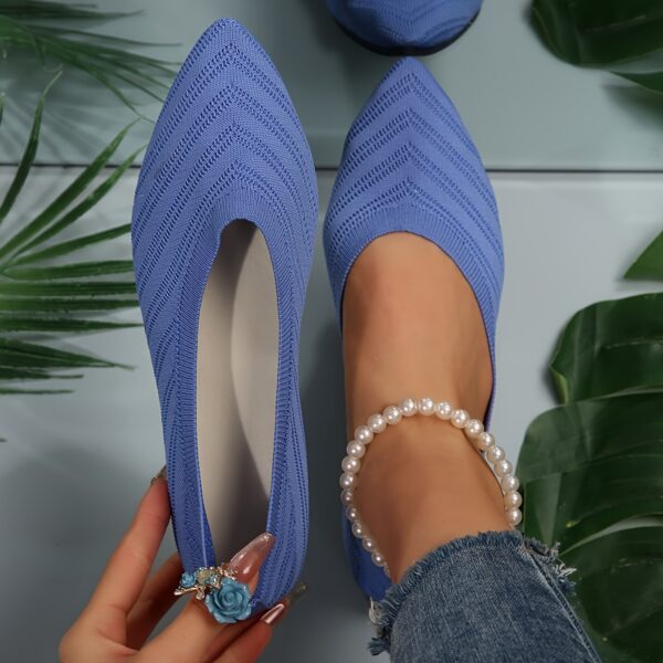 Women's Pointed Toe Flat Shoes, Solid Color Knitted Slip On Shoes, Casual Breathable Ballet Flats - Image 7