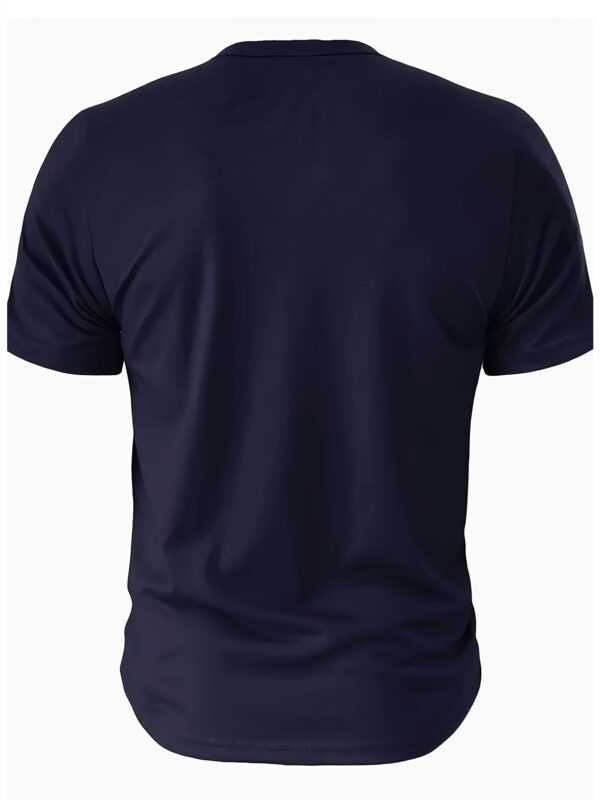 Trendy Letters Print Men's Athletic V-Neck Henley T-Shirt - Short Sleeve Casual Workout Top For Spring Summer Fitness Holiday - Image 5