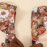 2pcs Cute Little Girl Flower Print Long Sleeve Flying Sleeve Ha Ha Shirt 0 Months-24 Months Baby Dark Buckle Collar Triangle Climbing Suit Spring and Autumn Clothes + Fashion Baby Carrier Skirt Long Does Not Include Shoulder Strap and Bow Headband, Perfect for Outdoor - Image 6