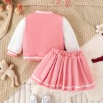 Preppy Style Girls 2pcs BABY GIRL Print Baseball Jacket + Pleated Skirt Outdoor Set For Party Sports Gift - Image 8
