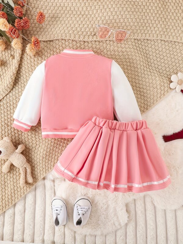 Preppy Style Girls 2pcs BABY GIRL Print Baseball Jacket + Pleated Skirt Outdoor Set For Party Sports Gift - Image 8