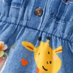 A Cute Sleeveless Dress for Baby Girls Featuring a Shirt Collar, Print Faux Denim, And Animal-Themed Designs, Perfect for Summer. - Image 5