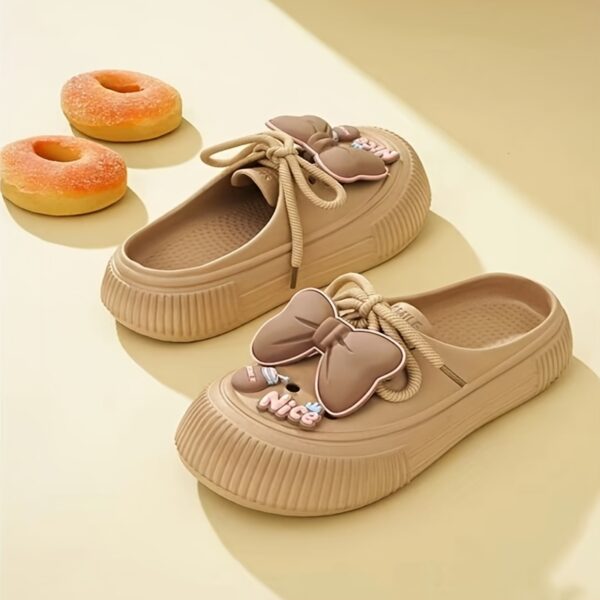 Perfect for Easter Gifts, Essential for Parties, 2025 Summer New Arrival, Japanese and Korean Style Slip-On Non-Slip Women's Sandals with Bow Detailing, Thick Sole Elasticity, Lightweight Breathable, Suitable for Home, Outdoor, Office, and Gatherings - Image 4