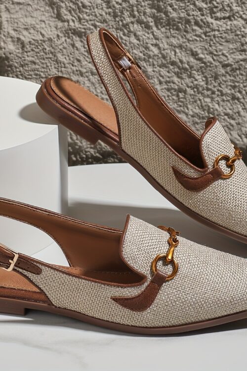 Women’s Metallic Buckle Decor Flat Sandals, Elegant Square Toe Buckle Strap Shoes, Lightweight & Comfortable Shoes