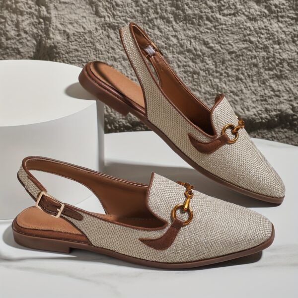 Women's Metallic Buckle Decor Flat Sandals, Elegant Square Toe Buckle Strap Shoes, Lightweight & Comfortable Shoes