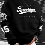 Men'S Casual Brooklyn Victory Graphic Crew Neck Sweatshirt - 100% Polyester Knit Non-Stretch Fabric Loose Fit Pullover - Image 3