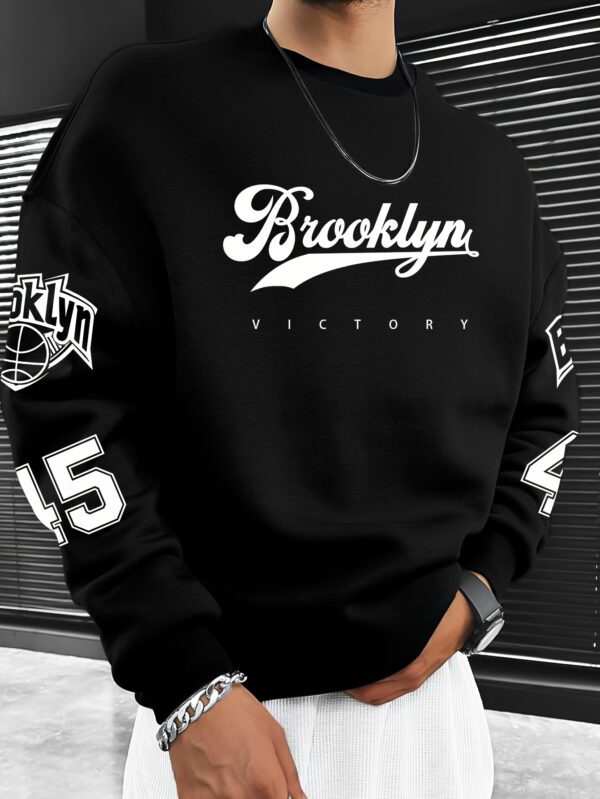 Men'S Casual Brooklyn Victory Graphic Crew Neck Sweatshirt - 100% Polyester Knit Non-Stretch Fabric Loose Fit Pullover - Image 3