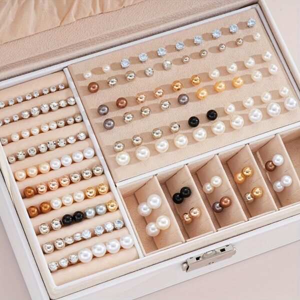 91pcs/114pcs Fashion Minimalist Luxury Metal Wind Hoop Earrings Set Hollow Layered Flower Ring Rhinestone Butterfly Bead Faux Imitation Pearl Pendant Necklace Beaded Bracelet Box Women's Jewelry Set for s Daily Party Friendship Birthday Gift No Box - Image 3
