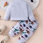 Noble Kids Boys' Dinosaur Print Long Sleeve Hoodie & Pants Set - Cozy Polyester, Machine Washable, Ideal for Fall/Winter, Cozy Playwear|Cute Baby Outfit|Easycare Fabric, Dinosaur Toys, Perfect for Outdoor - Image 2