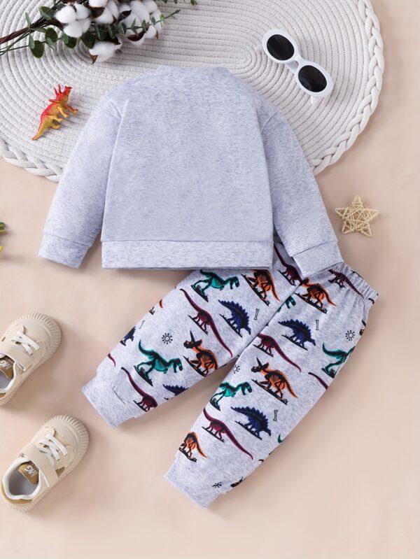 Noble Kids Boys' Dinosaur Print Long Sleeve Hoodie & Pants Set - Cozy Polyester, Machine Washable, Ideal for Fall/Winter, Cozy Playwear|Cute Baby Outfit|Easycare Fabric, Dinosaur Toys, Perfect for Outdoor - Image 2