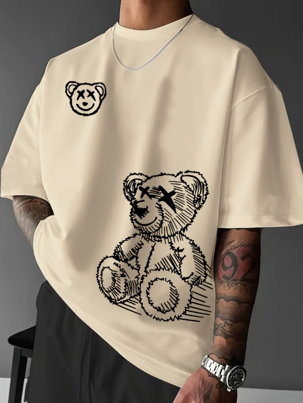 Men's Casual Bear Graphic Tee - Soft Polyester, Crew Neck, Short Sleeve, Summer Fashion T-Shirt