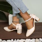 Women'S Elegant French-Inspired Mid-Heel Sandals with Ankle Strap & Bow Detail - Chic Pointed Toe Block Heel Pumps for Spring/Summer, Versatile & Fashionable Hollow Cutouts, Strappy Sandals - Image 4
