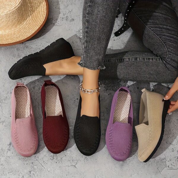 Women'S Purple Knit Loafers - Slip-On, Lightweight, Non-Slip Flat Walking Shoes, Casual All-Season Low Top Fabric Sneakers, PVC Sole and Fabric Insole, Comfortable and Breathable, Allseason Loafers | Casual Loafers | Comfortable Footwear, Loafer Sneakers - Image 2