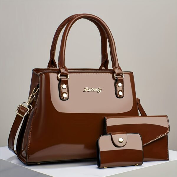 Trendy And Versatile Women'S High-End Multi-Layer Bag Set, Featuring a Stylish Casual Crossbody, Shoulder Bag, And Large-Capacity Tote in a Glossy Patent Finish. - Image 7