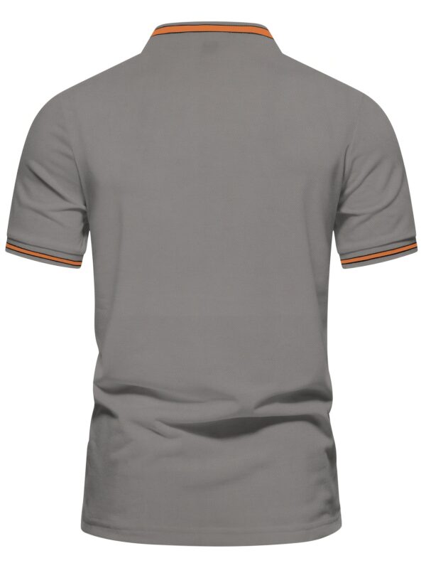 Men'S Casual Short Sleeve Polo Shirt - Beige with Black Side Stripes, Comfortable Breathable Fabric, Mandarin Collar, Zipper Detail, Perfect for Sports, Outdoor Activities & Casual Wear, Sports Casual Wear | Minimalist Design | Comfortable Fit - Image 8