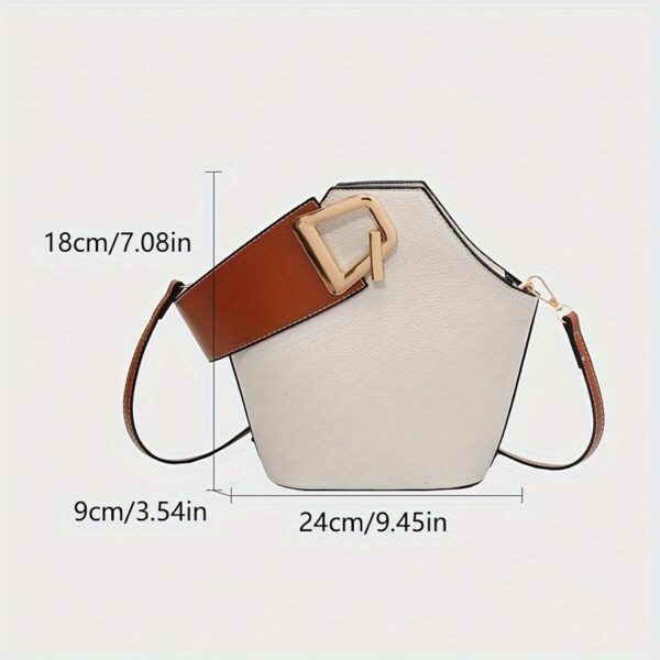 French-Inspired Elegant Women's Bucket Bag with Adjustable Thin Shoulder Strap, Large Capacity & Golden-Tone Lock Closure - Beige All-Purpose Commuter Handbag for Work, Travel, Daily Use, Crossbody Purse, Travel Handbag, Sophisticated Fashion, Textured Finish - Image 4
