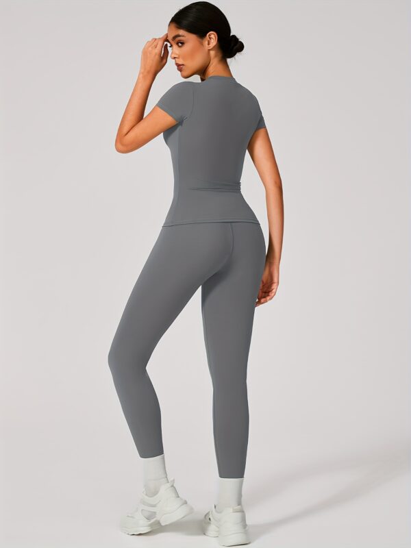 European And American Style Sportswear Set for Spring And Summer, Quick-Dry T-Shirt, Short-Sleeve Yoga Top, Solid Color Cover-Up for Outdoor Running And Fitness. - Image 10