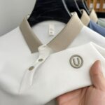 Men's Stylish Embroidered Shirt - Casual Short Sleeve, Button-Up Collar, White with Gray Collar & Cuff Accents, Soft Polyester Fabric, Perfect for Golf or Casual Attire, Golf Shirt | Embroidered Collar Detail | Smooth Texture - Image 2