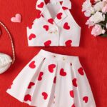 P100574 Fashion Sleeveless Top with Butterfly Knot Print And Pleated Skirt Set for Little Girls