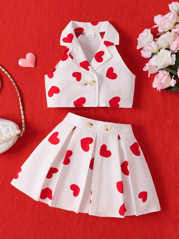 P100574 Fashion Sleeveless Top with Butterfly Knot Print And Pleated Skirt Set for Little Girls