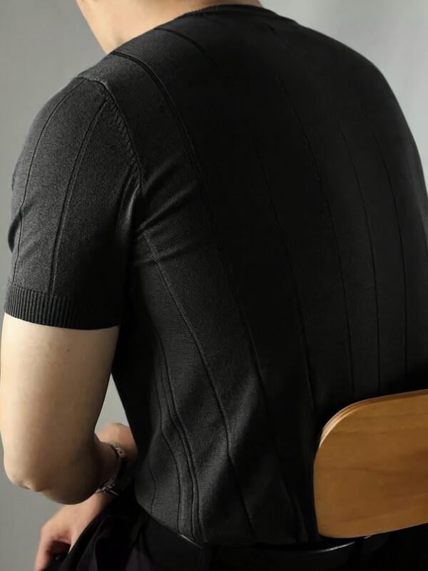 2024 New Men's Short Sleeve Knit Sweater - Breathable Stretch Fabric, Solid Red Round Neck Casual Pullover for Summer Outdoor & Daily Wear, Leisure Clothing, Mature Style Top, Comfortable Fit - Image 5