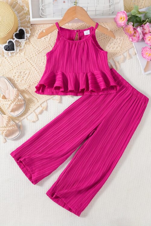 2-Piece Girl’s Sleeveless Sling Top + Straight Pants Trendy Set Holiday Summer Outdoor Outfits Clothes