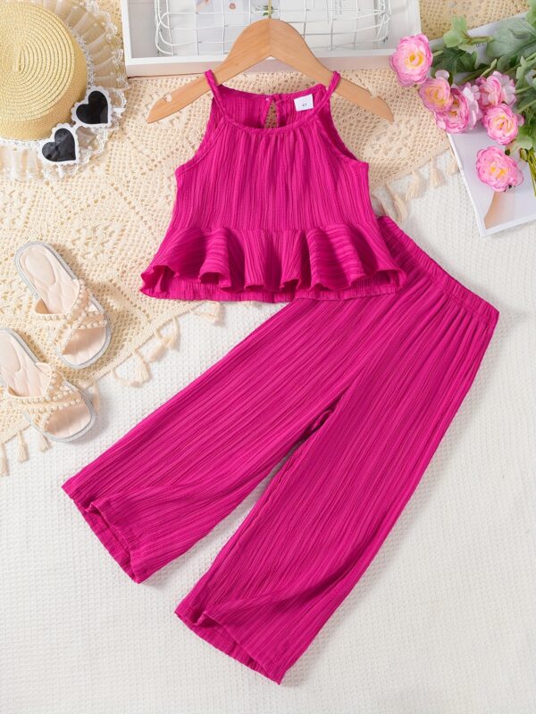 2-Piece Girl's Sleeveless Sling Top + Straight Pants Trendy Set Holiday Summer Outdoor Outfits Clothes