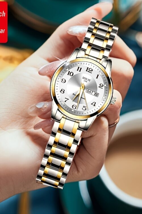 DEBLVE Women’S Ultra-Thin Stainless Steel Quartz Watch – Stylish, Lightweight, IPX7 with Calendar, Luminous Day Display, and Stainless Steel Band – Perfect for Casual Wear, DEBLVE