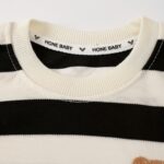 2pcs Boys Fashion Black And White Striped Breathable Short Sleeve Round Neck Shirt With Cartoon Bear Patch & Shorts Set For Summer Daily & Outdoor Wear - Image 4