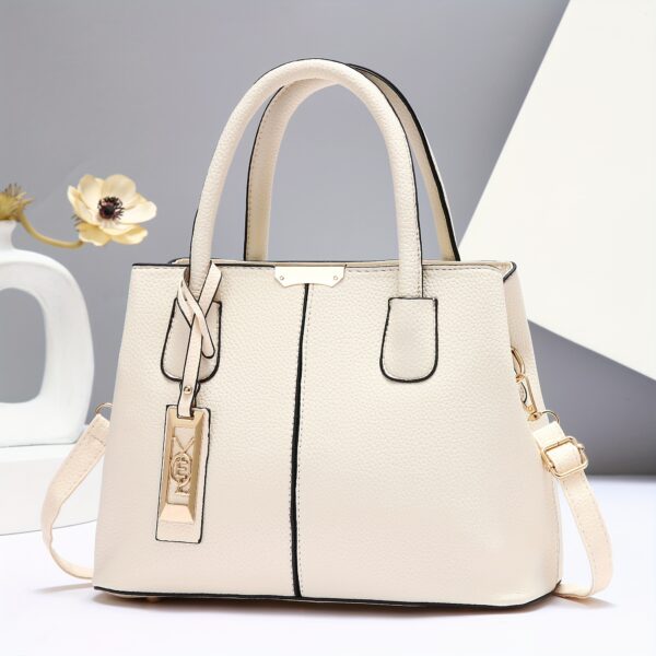 Large Capacity Gray PU Tote Bag - Stylish Versatile Shoulder & Bag with Adjustable Straps, Zip Closure, and Polyester Lining - Image 17