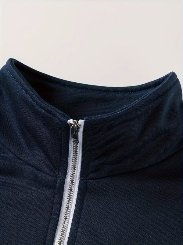 Men's Casual Zip-Up Pullover Sweatshirt - Soft, Comfortable Long Sleeve with Rose Logo, Stand Collar, Ideal for Spring/Fall, 100% Polyester - Image 8