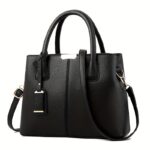 Large Capacity Gray PU Tote Bag - Stylish Versatile Shoulder & Bag with Adjustable Straps, Zip Closure, and Polyester Lining - Image 2