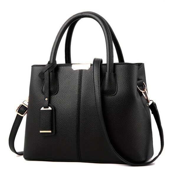 Large Capacity Gray PU Tote Bag - Stylish Versatile Shoulder & Bag with Adjustable Straps, Zip Closure, and Polyester Lining - Image 2