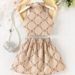P100574 Fashion Sleeveless Top with Butterfly Knot Print And Pleated Skirt Set for Little Girls - Image 4