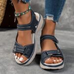 Women's Sandals Black, High-Quality PU Material with Adjustable Strap, Comfortable Thick Sole Summer Vacation Style, Beige/Black/Navy Beach Wear | Durable Synthetic Cover Shoes - Image 10