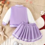 Preppy Style Girls 2pcs BABY GIRL Print Baseball Jacket + Pleated Skirt Outdoor Set For Party Sports Gift - Image 6